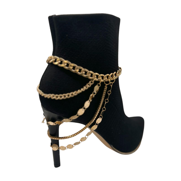 Brand New Women Gold Metal Chain Boot Bracelet Shoe Anklet Circle Multi Strand Waves Shoe Charm