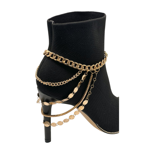 Brand New Women Gold Metal Chain Boot Bracelet Shoe Anklet Circle Multi Strand Waves Shoe Charm
