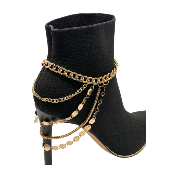 Brand New Women Gold Metal Chain Boot Bracelet Shoe Anklet Circle Multi Strand Waves Shoe Charm