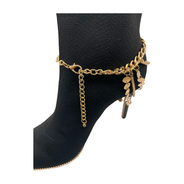 Brand New Women Gold Metal Chain Boot Bracelet Shoe Anklet Circle Multi Strand Waves Shoe Charm