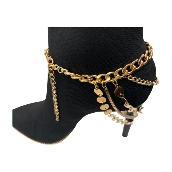 Brand New Women Gold Metal Chain Boot Bracelet Shoe Anklet Circle Multi Strand Waves Shoe Charm