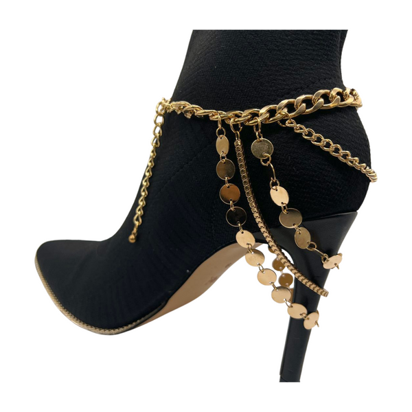 Brand New Women Gold Metal Chain Boot Bracelet Shoe Anklet Circle Multi Strand Waves Shoe Charm