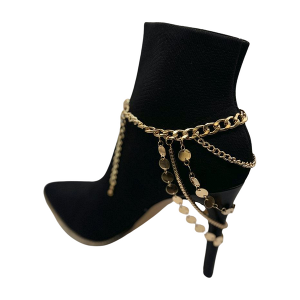 Brand New Women Gold Metal Chain Boot Bracelet Shoe Anklet Circle Multi Strand Waves Shoe Charm