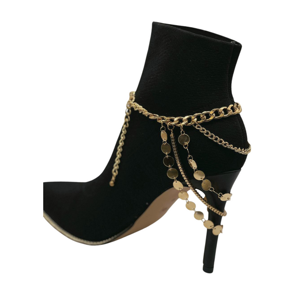 Brand New Women Gold Metal Chain Boot Bracelet Shoe Anklet Circle Multi Strand Waves Shoe Charm
