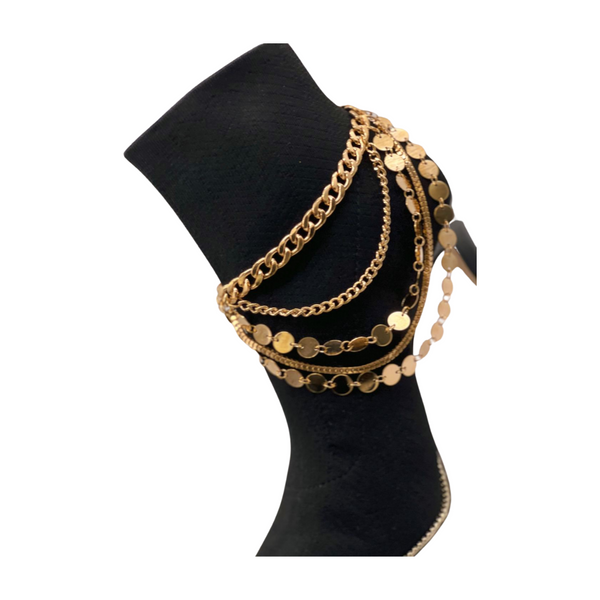 Brand New Women Gold Metal Chain Boot Bracelet Shoe Anklet Circle Multi Strand Waves Shoe Charm