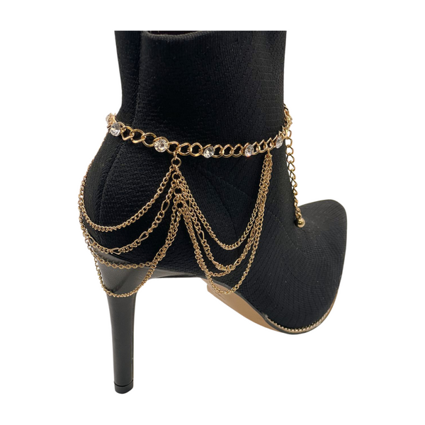 Brand New Women Gold Metal Boot Chain Bracelet Shoe Anklet Bling Wave Charm One Size