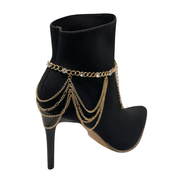 Brand New Women Gold Metal Boot Chain Bracelet Shoe Anklet Bling Wave Charm One Size