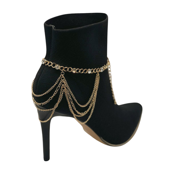 Brand New Women Gold Metal Boot Chain Bracelet Shoe Anklet Bling Wave Charm One Size