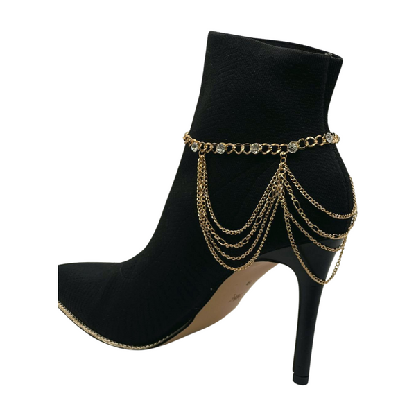 Brand New Women Gold Metal Boot Chain Bracelet Shoe Anklet Bling Wave Charm One Size