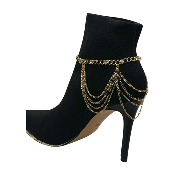 Brand New Women Gold Metal Boot Chain Bracelet Shoe Anklet Bling Wave Charm One Size