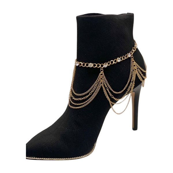 Brand New Women Gold Metal Boot Chain Bracelet Shoe Anklet Bling Wave Charm One Size