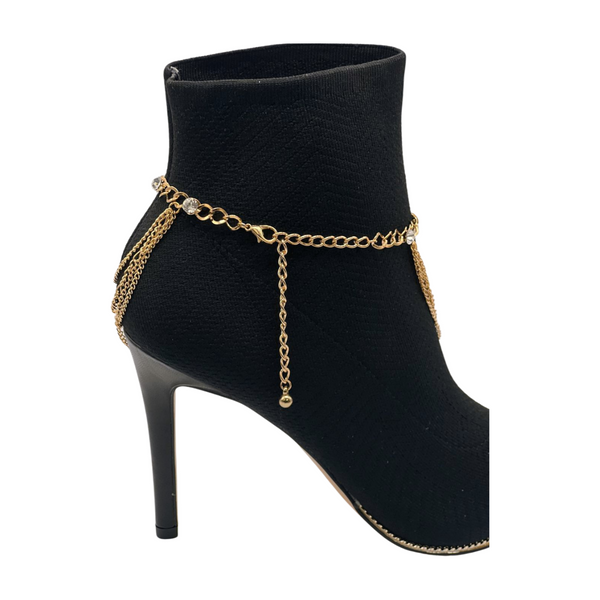 Brand New Women Gold Metal Boot Chain Bracelet Shoe Anklet Bling Wave Charm One Size