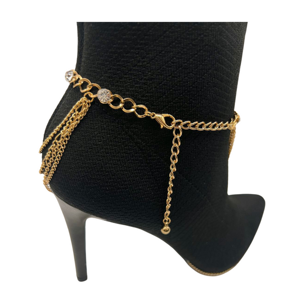 Brand New Women Gold Metal Boot Chain Bracelet Shoe Anklet Bling Wave Charm One Size
