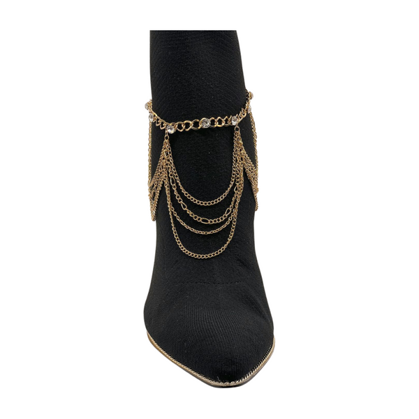 Brand New Women Gold Metal Boot Chain Bracelet Shoe Anklet Bling Wave Charm One Size