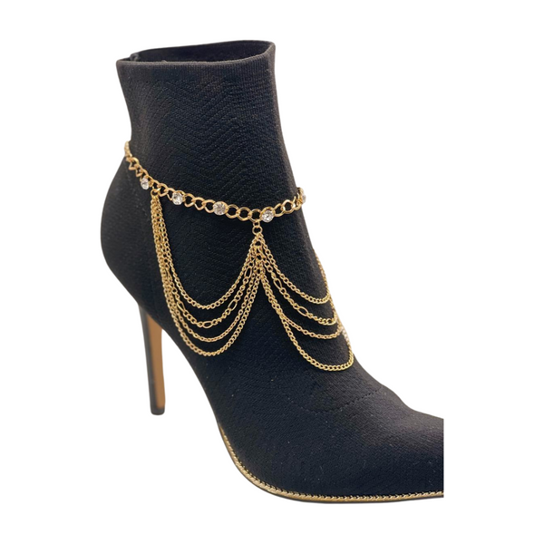 Brand New Women Gold Metal Boot Chain Bracelet Shoe Anklet Bling Wave Charm One Size