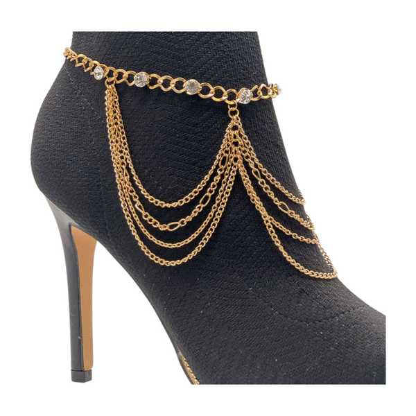 Brand New Women Gold Metal Boot Chain Bracelet Shoe Anklet Bling Wave Charm One Size