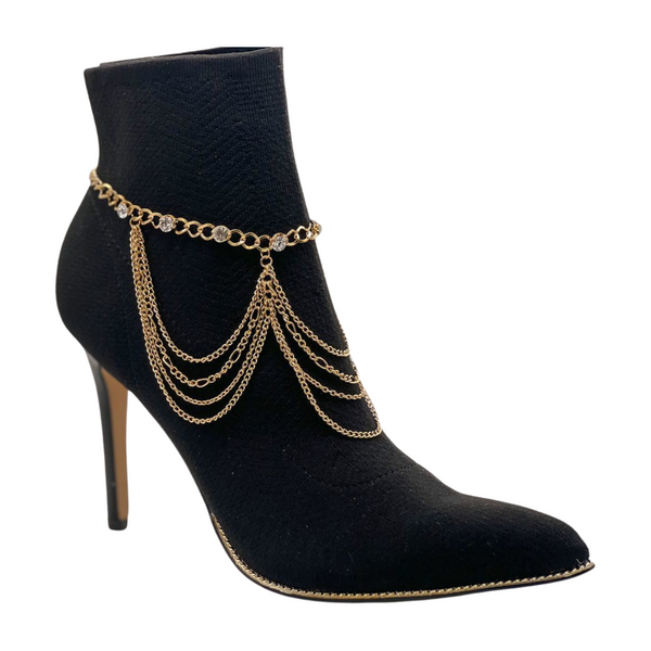 Brand New Women Gold Metal Boot Chain Bracelet Shoe Anklet Bling Wave Charm One Size