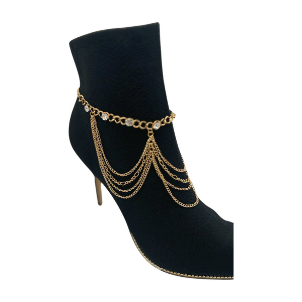 Brand New Women Gold Metal Boot Chain Bracelet Shoe Anklet Bling Wave Charm One Size