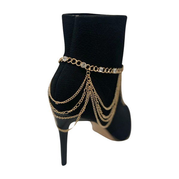 Brand New Women Gold Metal Boot Chain Bracelet Shoe Anklet Bling Wave Charm One Size