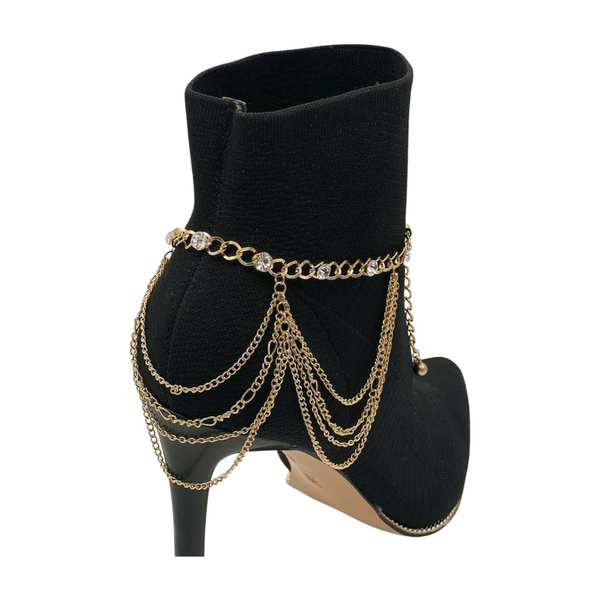 Brand New Women Gold Metal Boot Chain Bracelet Shoe Anklet Bling Wave Charm One Size