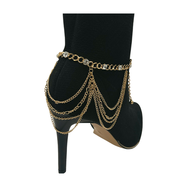 Brand New Women Gold Metal Boot Chain Bracelet Shoe Anklet Bling Wave Charm One Size