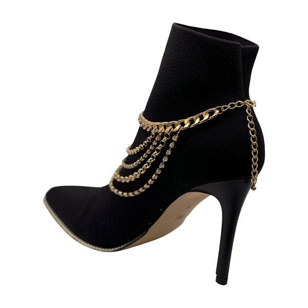 Brand New Women Gold Metal Boot Chain Bracelet Anklet Shoe Multi Strand Back Charm Jewelry One Size
