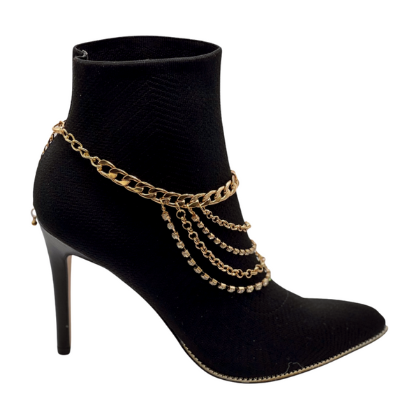 Brand New Women Gold Metal Boot Chain Bracelet Anklet Shoe Multi Strand Back Charm Jewelry One Size