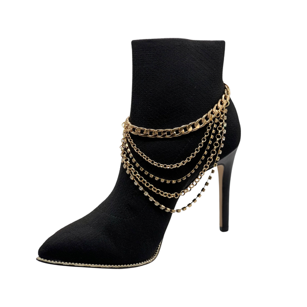 Brand New Women Gold Metal Boot Chain Bracelet Anklet Shoe Multi Strand Back Charm Jewelry One Size