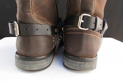 Silver Boot Chain Bracelet Pair Black Leather Straps Rose Flowers New Western Women Men - alwaystyle4you - 5