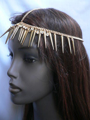 New Women Gold Head Chain Spikes Fashion Jewelry Rhinestones Circlet Headband - alwaystyle4you - 12