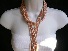 New Women Tie Multy Chains Fashion Long Necklace Coral White Beads Braided Desig - alwaystyle4you - 2