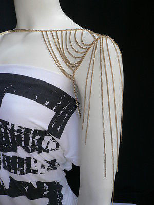 Women Gold Double Shoulders Body Chain Fashion Slim Stylish Design Cliche - alwaystyle4you - 7