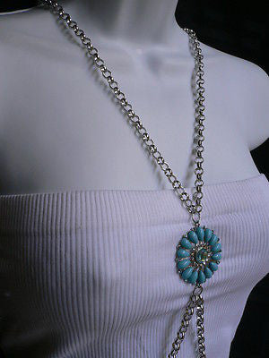 Blue Turquize Flower Beads Metal Body Chain Hot New Women Necklace Jewelry - alwaystyle4you - 7
