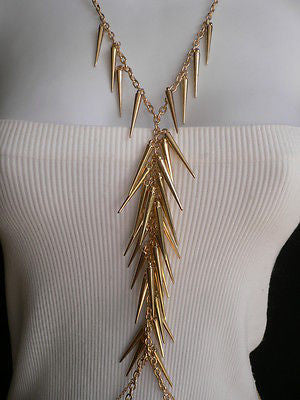 Women Gold Long Spikes Long Body Chain Fashion Trendy Fashion Jewerly Style - alwaystyle4you - 2