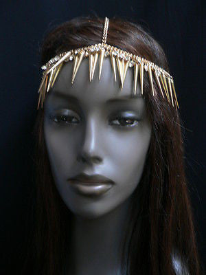 New Women Gold Head Chain Spikes Fashion Jewelry Rhinestones Circlet Headband - alwaystyle4you - 6