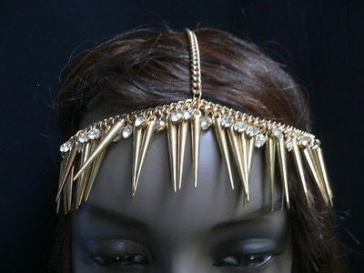 New Women Gold Head Chain Spikes Fashion Jewelry Rhinestones Circlet Headband - alwaystyle4you - 8