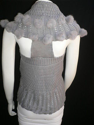 New Women Gray Trendy Knit Shawl Warm Sexy Top Faux Fun Ball Fashion Sweater Size L - alwaystyle4you - 5