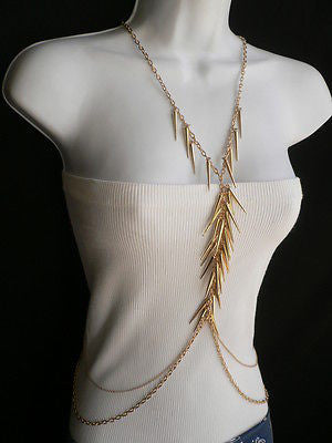 Women Gold Long Spikes Long Body Chain Fashion Trendy Fashion Jewerly Style - alwaystyle4you - 3
