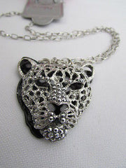 Ny Chic Women Silver Black Leopard Necklace Tiger Head Pendant Rhinestones Long - alwaystyle4you - 2