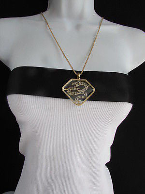 Women Gold Metal Chains Fashion Necklace Big Snake Pendant Silver Rhinestones - alwaystyle4you - 4