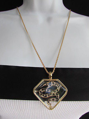 Women Gold Metal Chains Fashion Necklace Big Snake Pendant Silver Rhinestones - alwaystyle4you - 1