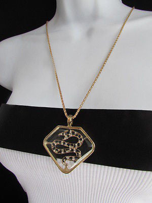 Women Gold Metal Chains Fashion Necklace Big Snake Pendant Silver Rhinestones - alwaystyle4you - 10