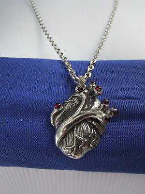 Men Women Silver Chains Fashion Necklace Metal Human Heart Red Stones Pendant - alwaystyle4you - 10