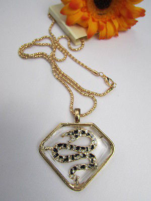 Women Gold Metal Chains Fashion Necklace Big Snake Pendant Silver Rhinestones - alwaystyle4you - 2