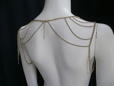 Women Gold Double Shoulders Body Chain Fashion Slim Stylish Design Cliche - alwaystyle4you - 3