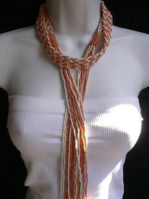 New Women Tie Multy Chains Fashion Long Necklace Coral White Beads Braided Desig - alwaystyle4you - 4