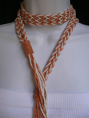 Women Tie Multy Chains Fashion Long Necklace Coral White Beads Braided Desig - alwaystyle4you - 1