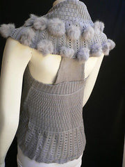 New Women Gray Trendy Knit Shawl Warm Sexy Top Faux Fun Ball Fashion Sweater Size L - alwaystyle4you - 3