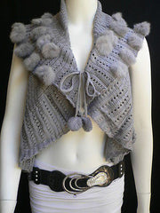 New Women Gray Trendy Knit Shawl Warm Sexy Top Faux Fun Ball Fashion Sweater Size L - alwaystyle4you - 4