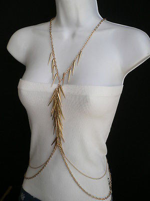Women Gold Long Spikes Long Body Chain Fashion Trendy Fashion Jewerly Style - alwaystyle4you - 1